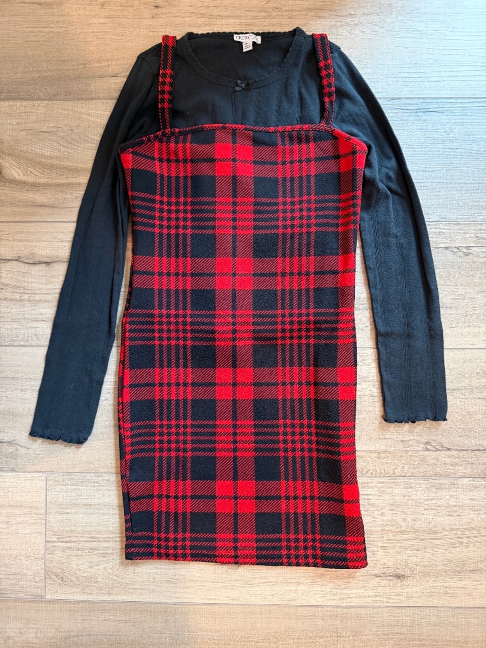 Girls Red Black Plaid Dress & Crewcuts Long Sleeve Top 2-Piece Set